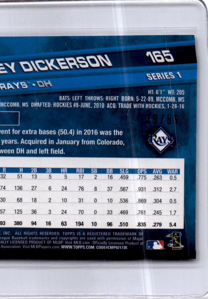 2017 Topps Tampa Bay Rays #TB-15 Corey Dickerson Black/66
