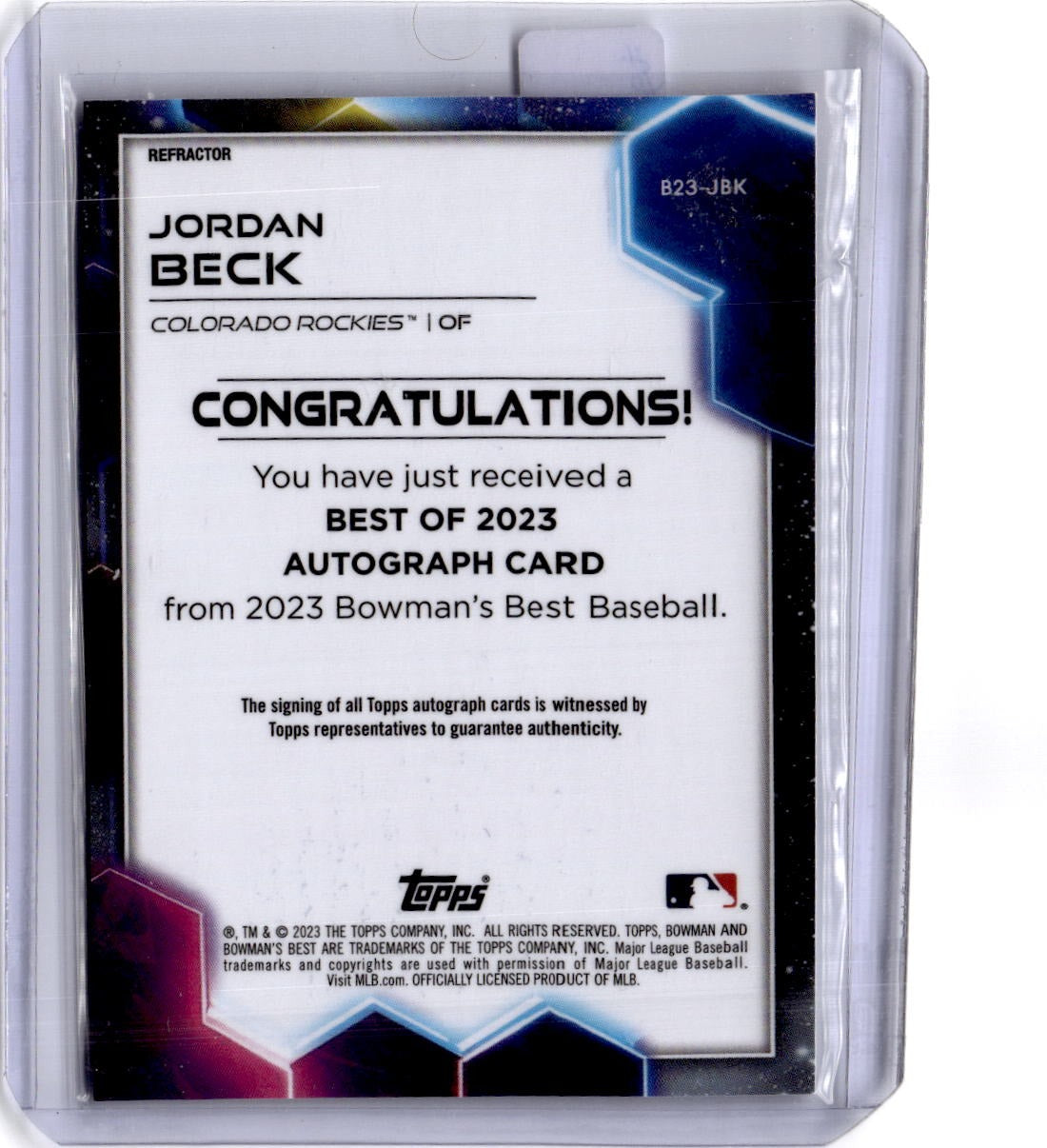 2023 Bowman's Best #B23-JBK Jordan Beck Best of 2023 Autographs Refractor