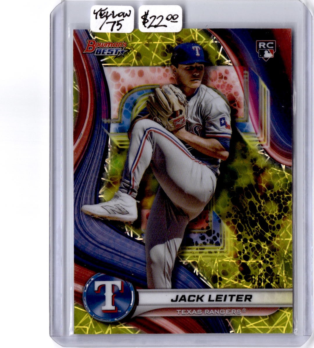 2024 Bowman's Best #68 Jack Leiter Yellow Lazer Refractor #/75