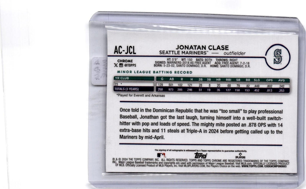 2024 Topps Chrome Update Jonatan Clase Autographs Aqua Wave Refractor #/199