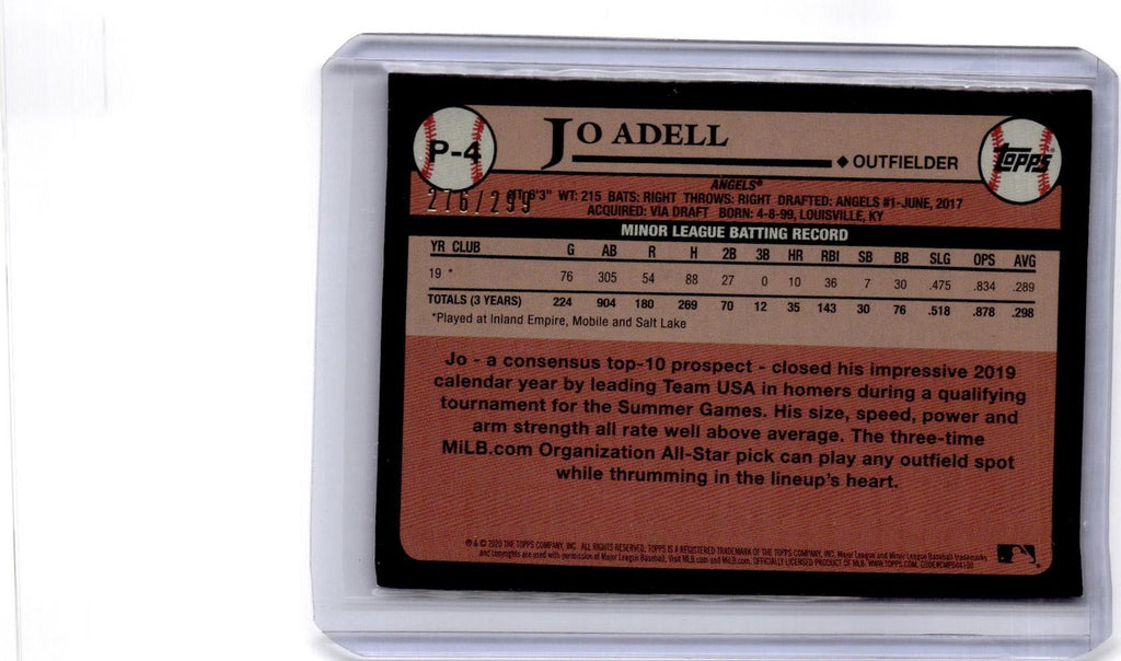 2020 Topps Update #P-4 Jo Adell Prospects Black #/299