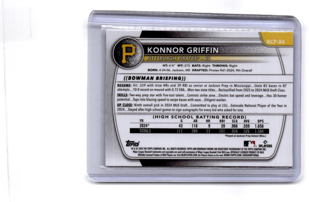 2025 Bowman #BCP-86 Konnor Griffin Chrome Prospects Mojo Refractor