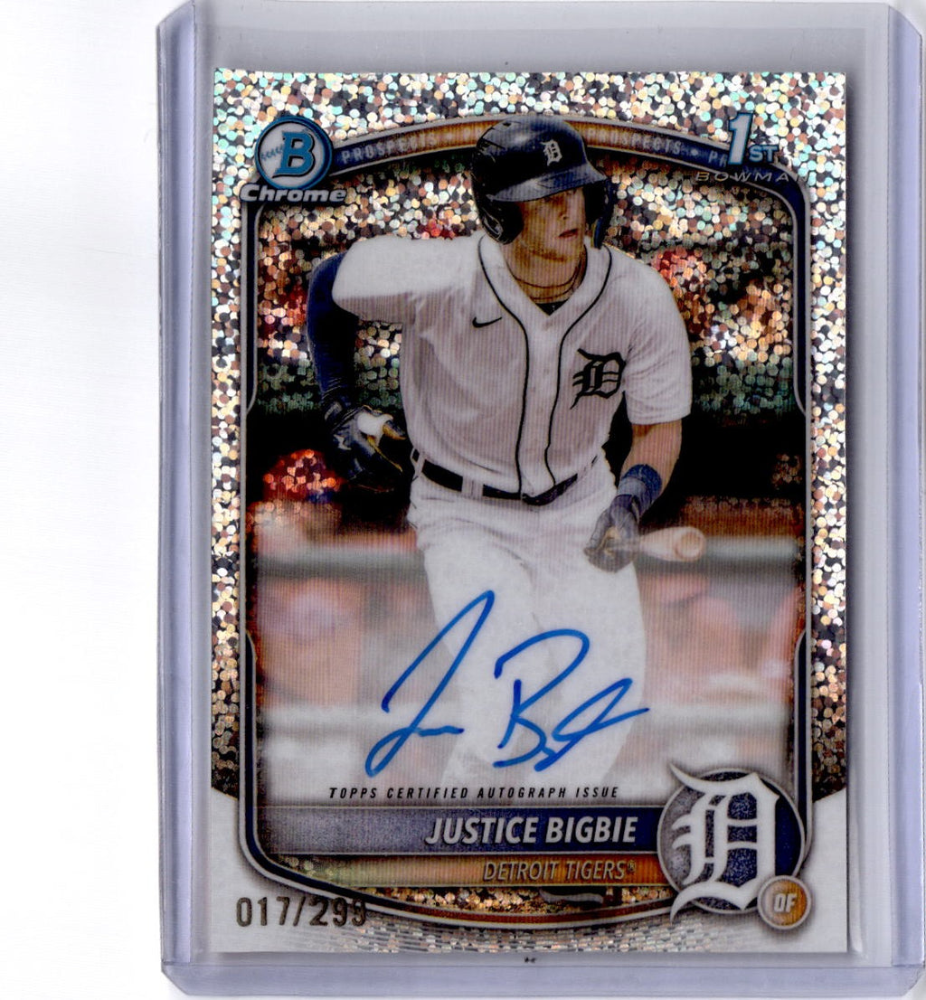 2025 Bowman Chrome #CPA-JB Justice Bigbie Prospect Autographs Mini Diamond/299