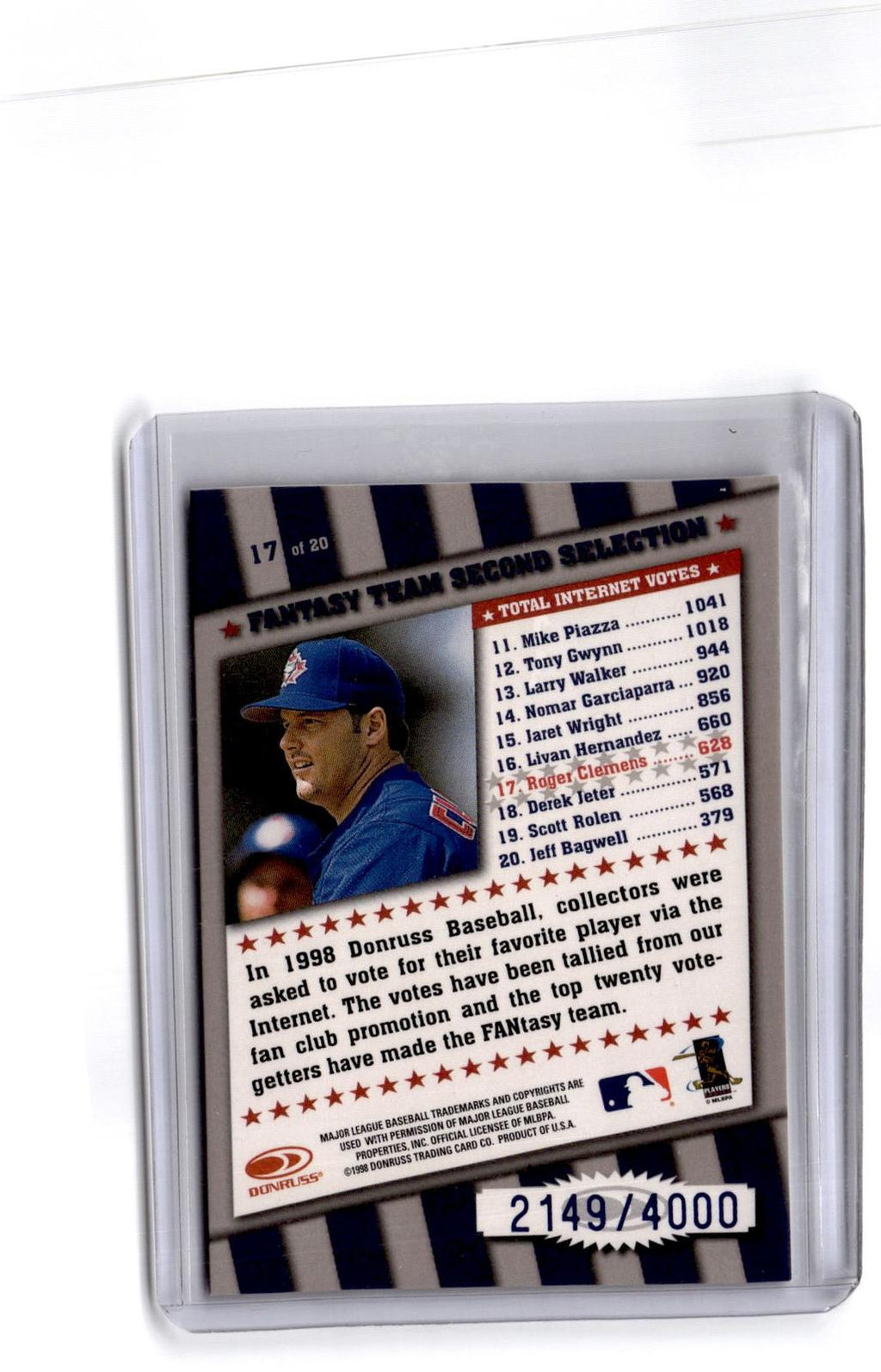 1998 Donruss #17 Roger Clemens FANtasy Team #/4000