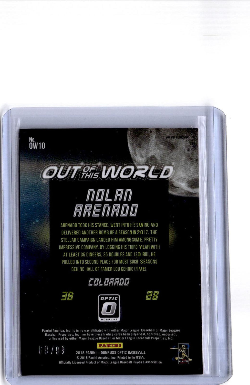 2018 Donruss Optic #OW10 Nolan Arenado Out of This World Red #/99