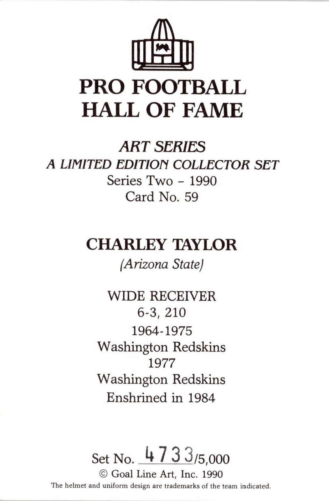 1990 Goal Line Hall of Fame Art Collection #59 Charley Taylor #/5000