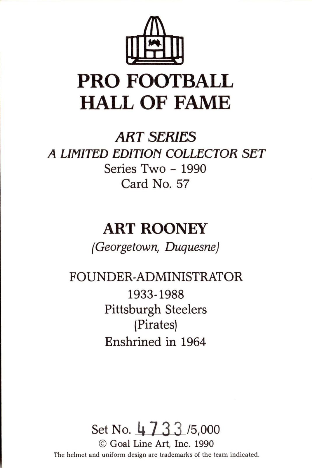 1990 Goal Line Hall of Fame Art Collection #57 Art Rooney #/5000