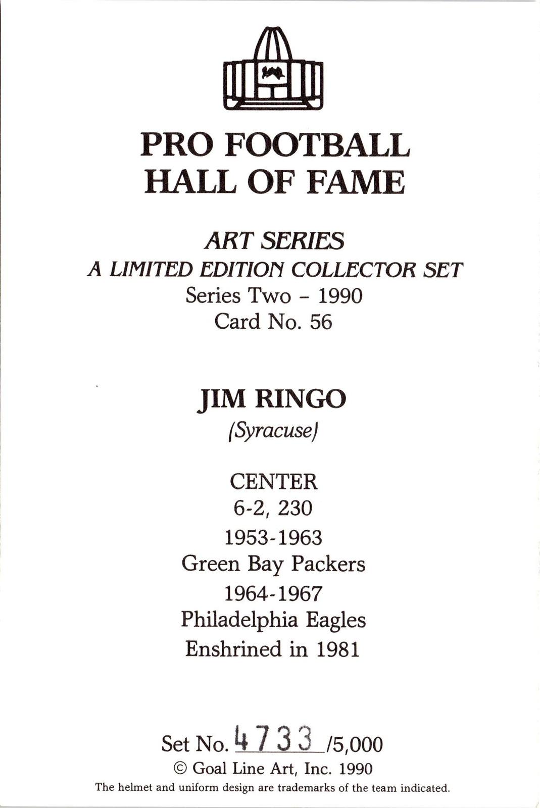 1990 Goal Line Hall of Fame Art Collection #56 Jim Ringo #/5000