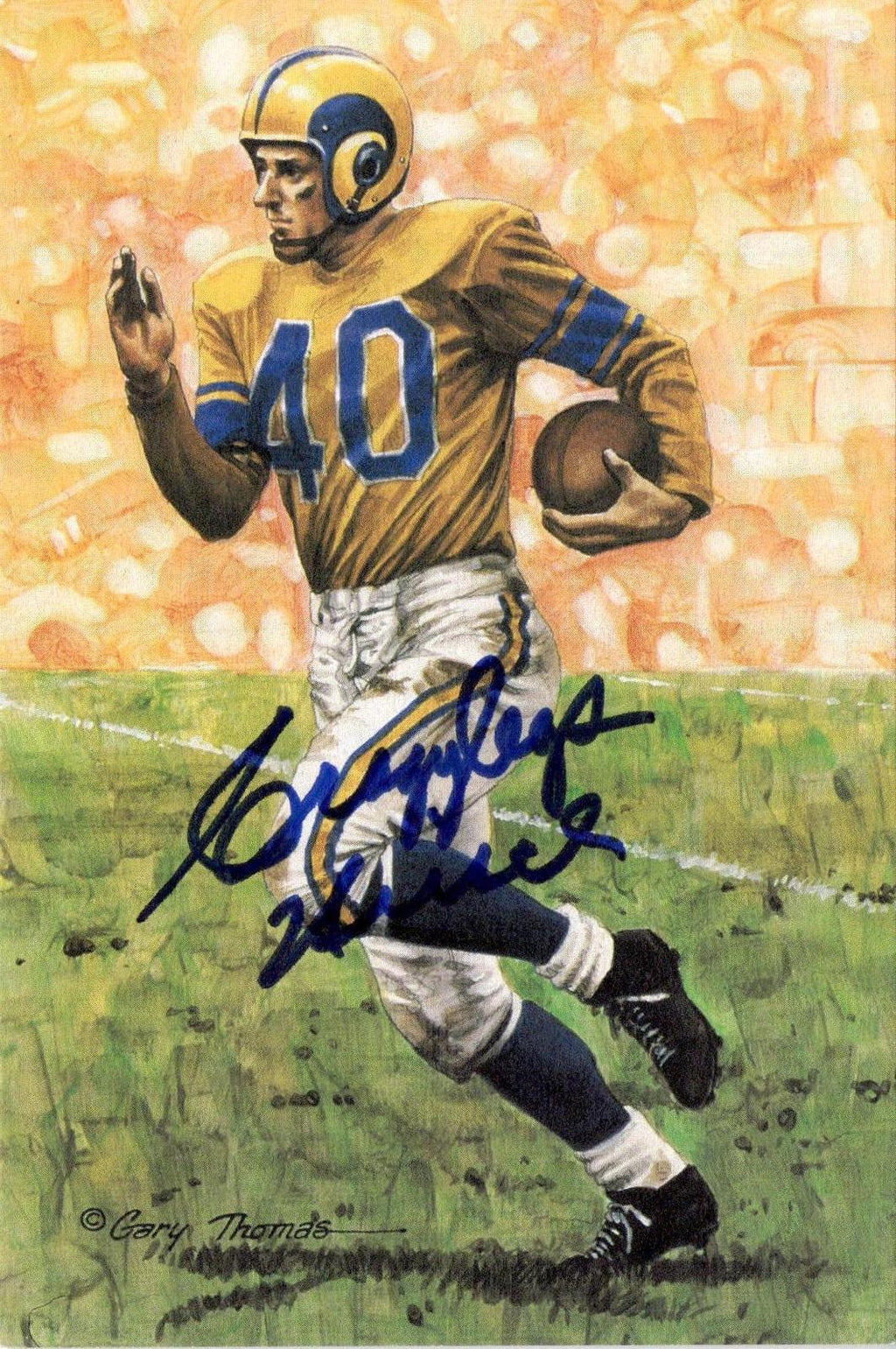 1990 Goal Line Hall of Fame Art Collection #43 Crazylegs Hirsch AUTO #/5000