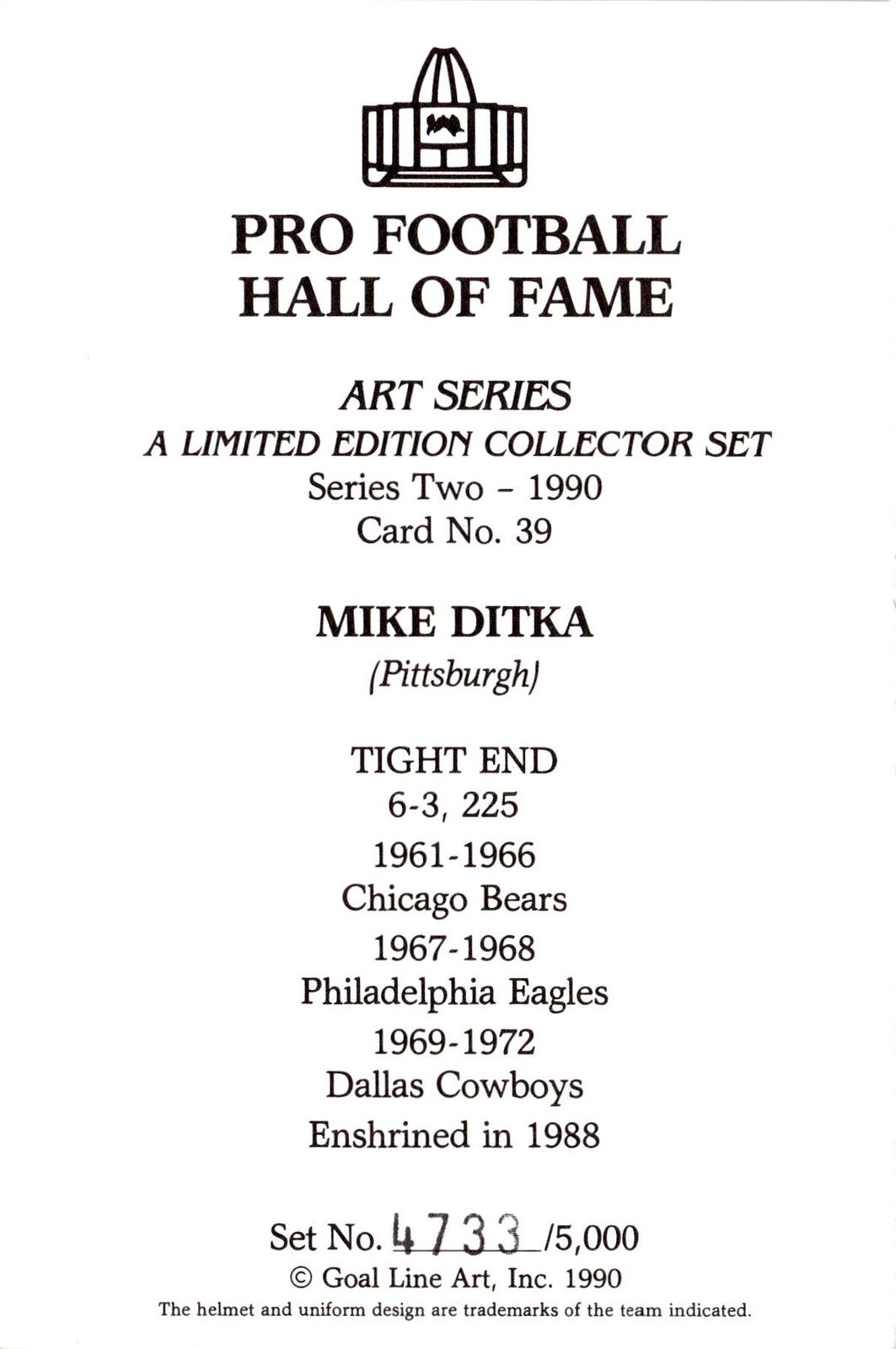 1990 Goal Line Hall of Fame Art Collection #39 Mike Ditka #/5000