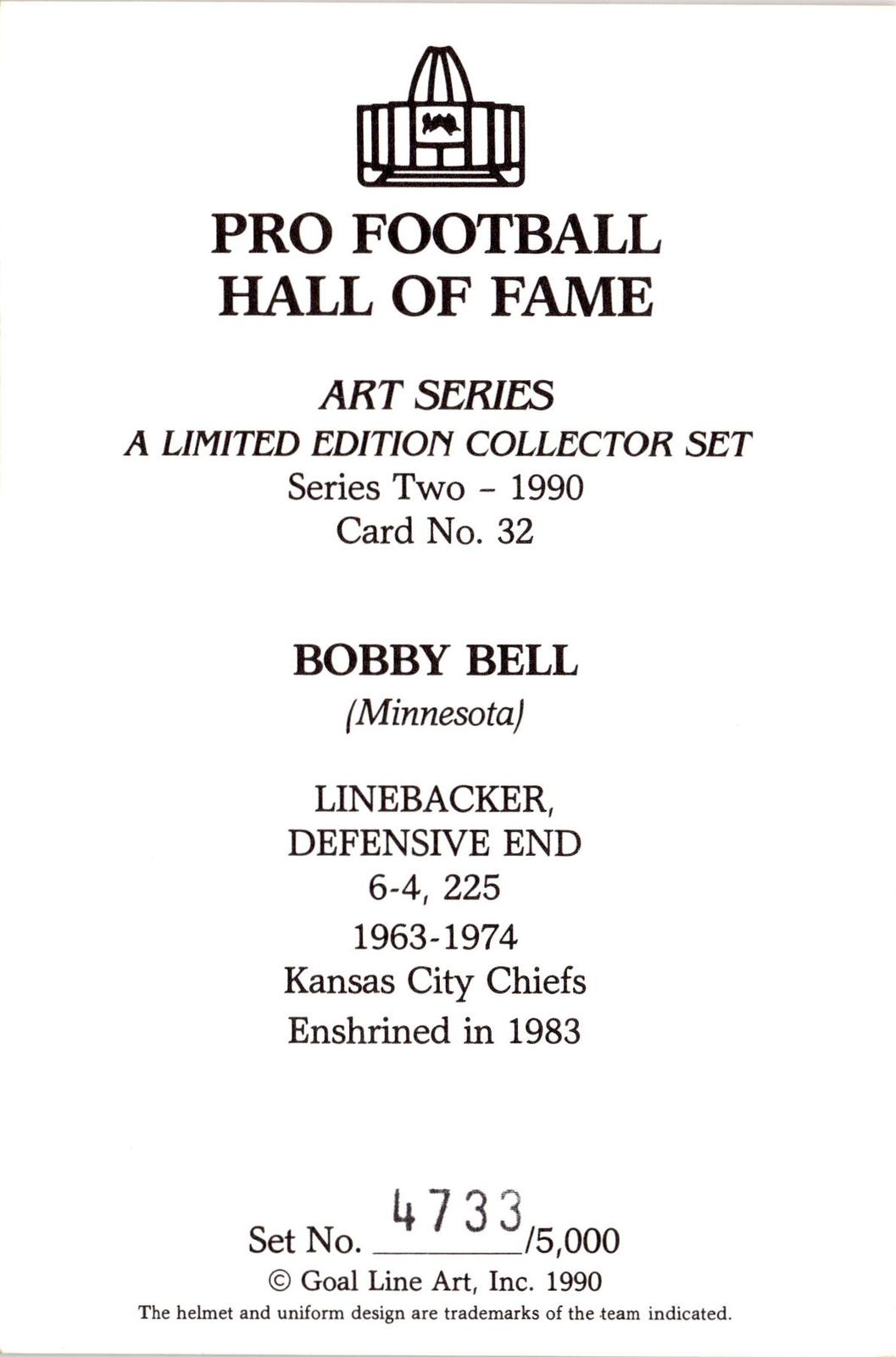 1990 Goal Line Hall of Fame Art Collection #32 Bobby Bell AUTO #/5000