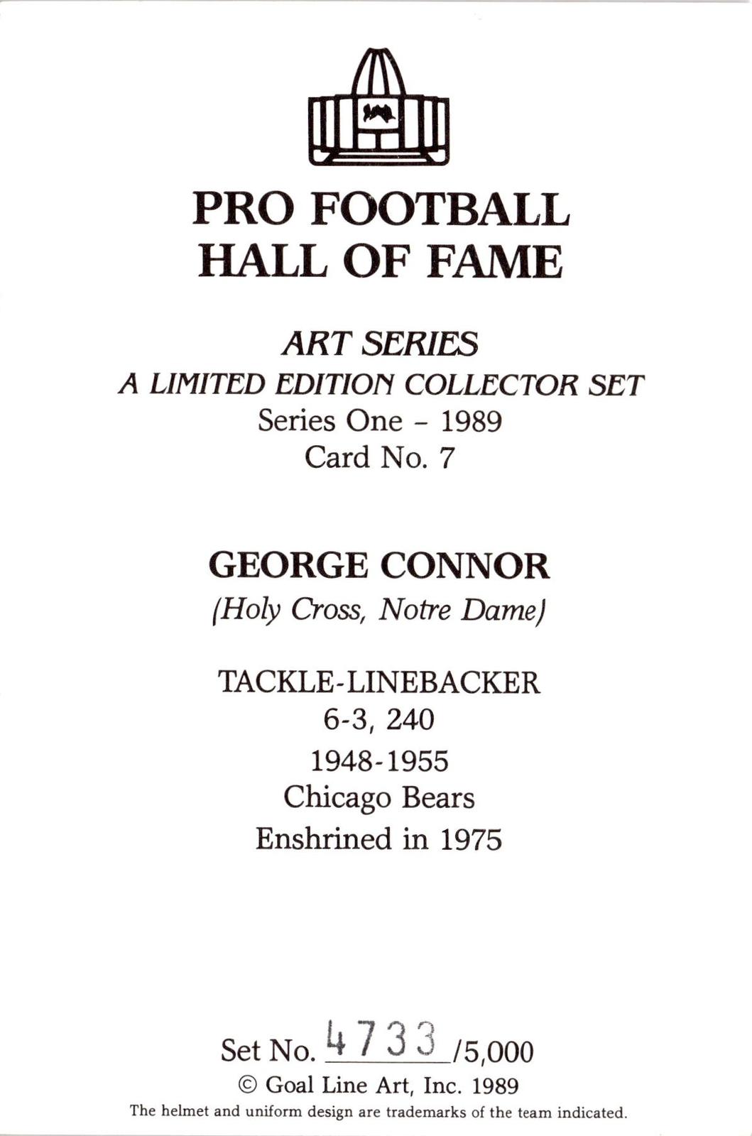 1989 Goal Line Hall of Fame Art Collection #7 George Connor AUTO #/5000