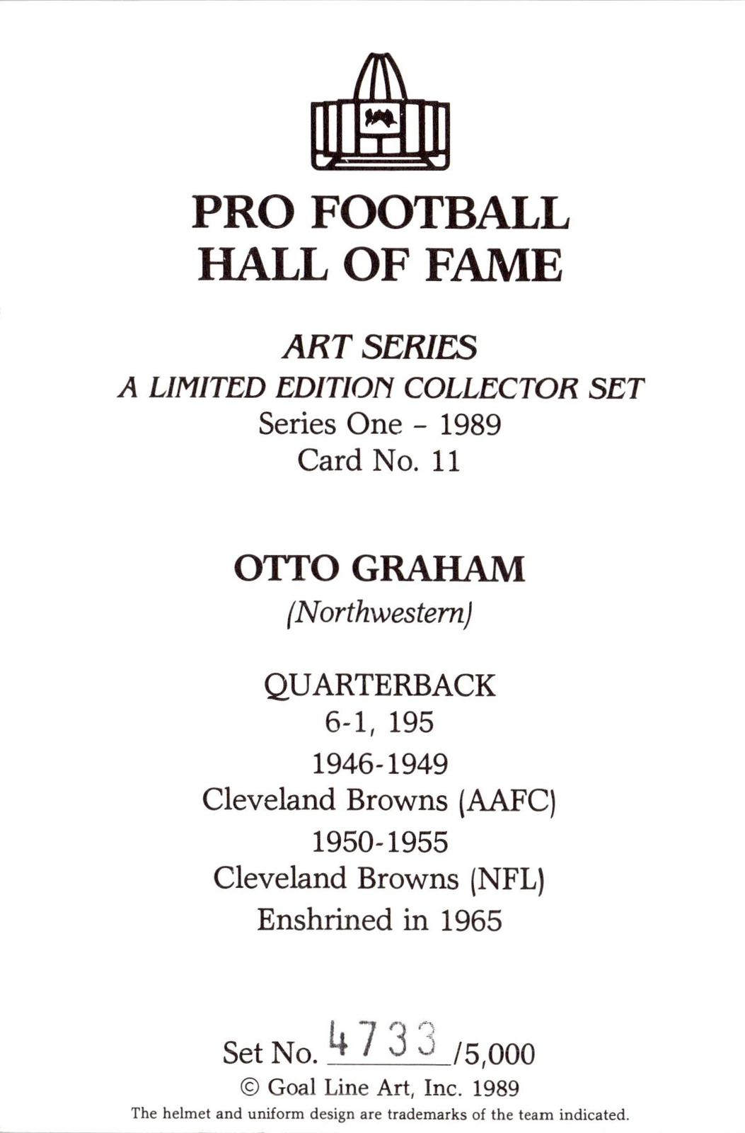 1989 Goal Line Hall of Fame Art Collection #11 Otto Graham #/5000
