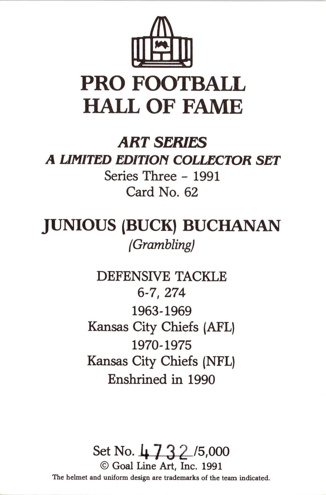 1991 Goal Line Hall of Fame Art Collection #62 Buck Buchanan AUTO #/5000