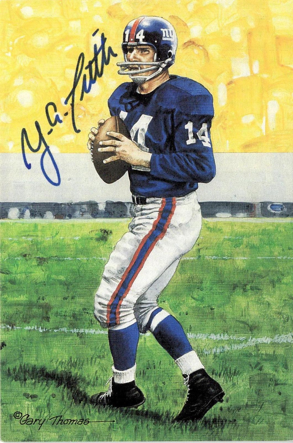1991 Goal Line Hall of Fame Art Collection #88 Y.A. Tittle AUTO #/5000