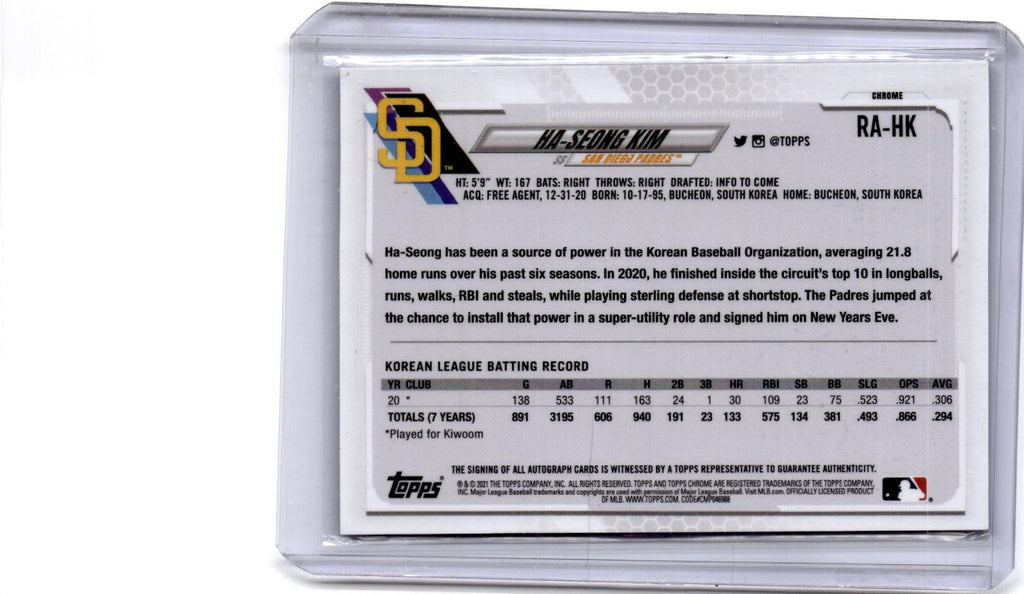 2021 Topps Chrome Sapphire Edition #RA-HK Ha-Seong Kim Rookie Autographs