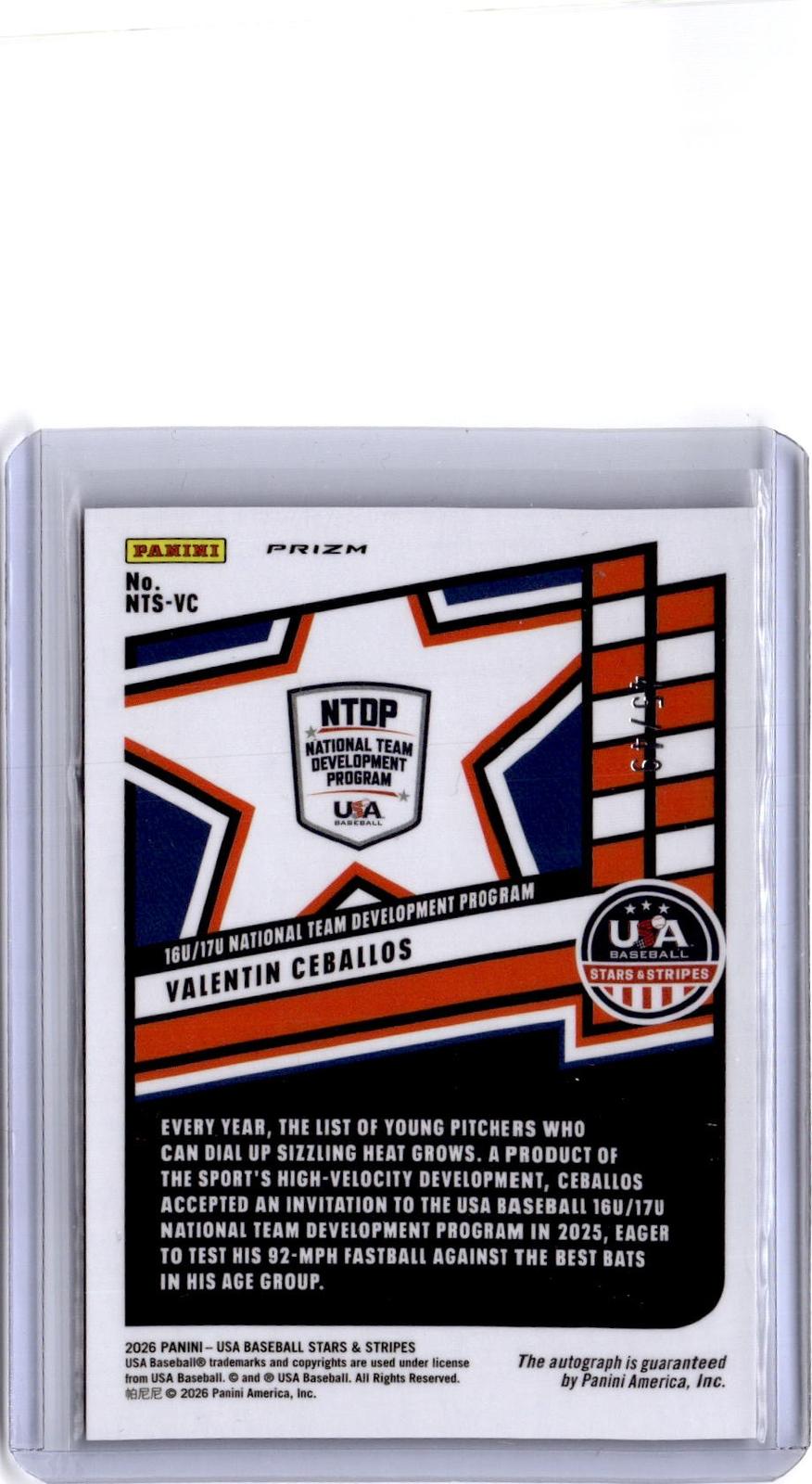 2026 Panini Stars & Stripes Prizm USA Valentin Ceballos National Auto Blue/49