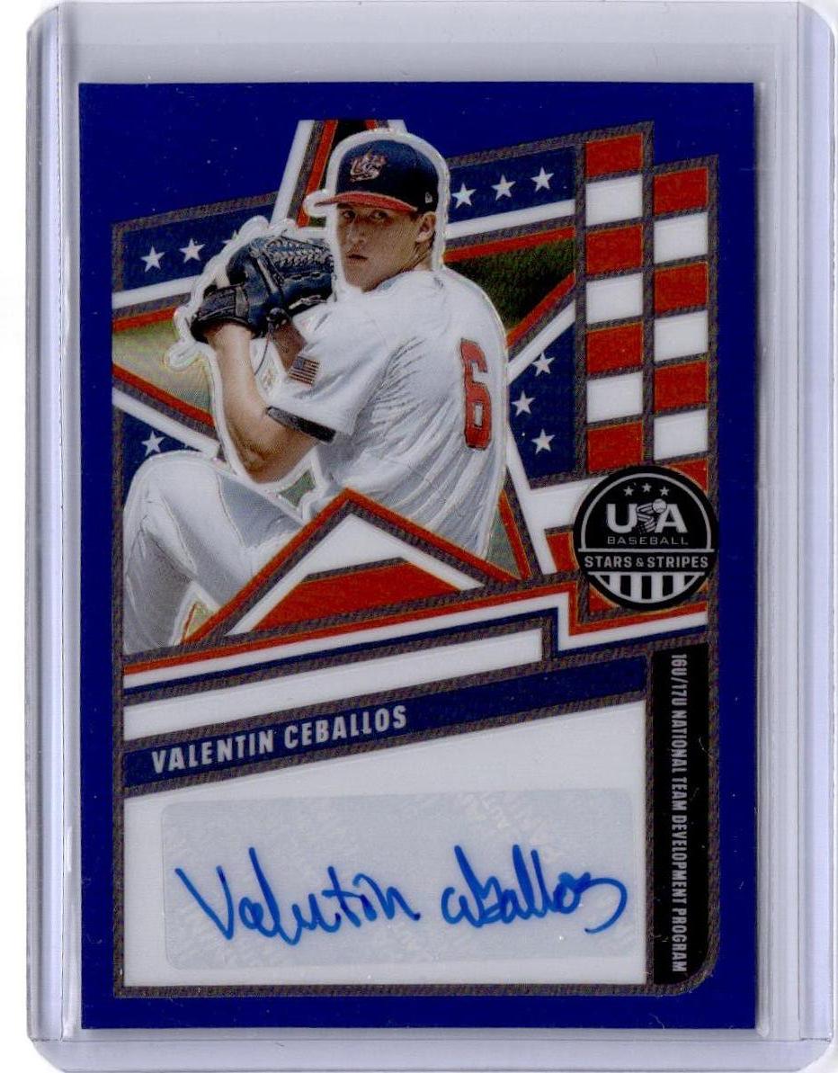 2026 Panini Stars & Stripes Prizm USA Valentin Ceballos National Auto Blue/49
