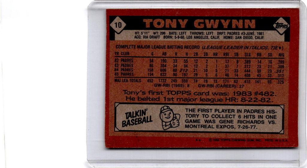1986 Topps #10 Tony Gwynn
