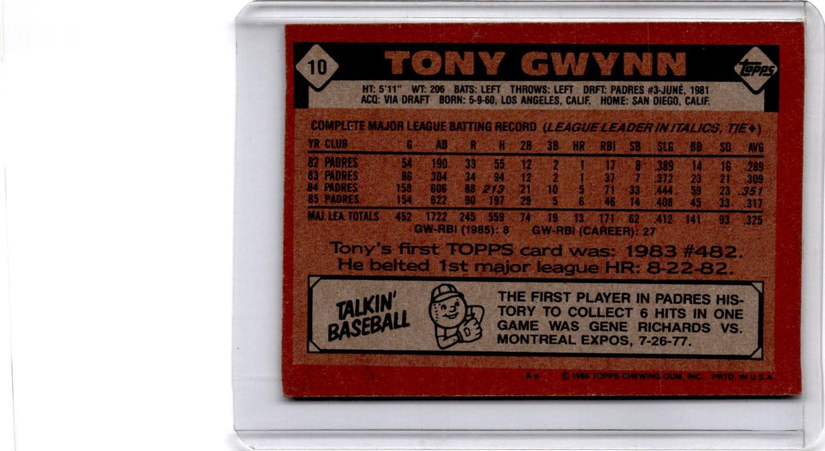 1986 Topps #10 Tony Gwynn