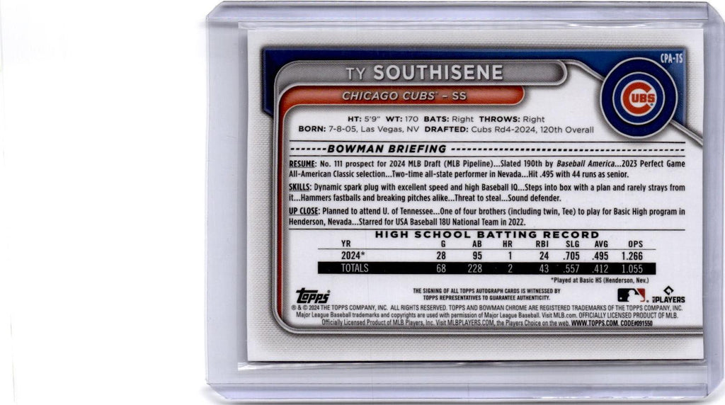 2024 Bowman Draft #CPA-TS Ty Southisene Chrome Prospect Autographs