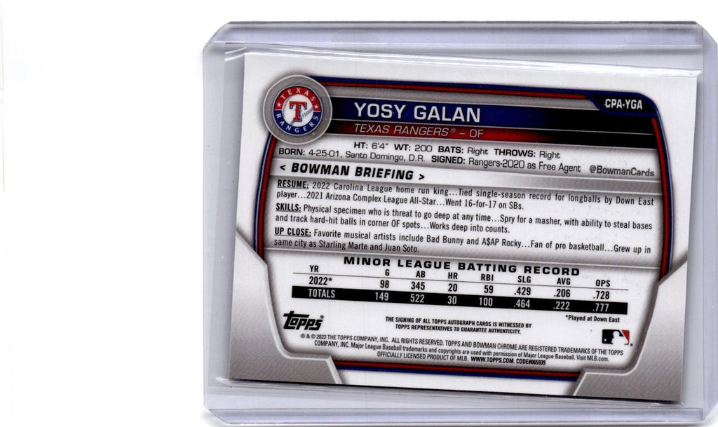 2023 Bowman Chrome #CPA-YGA Yosy Galan Prospect Autographs