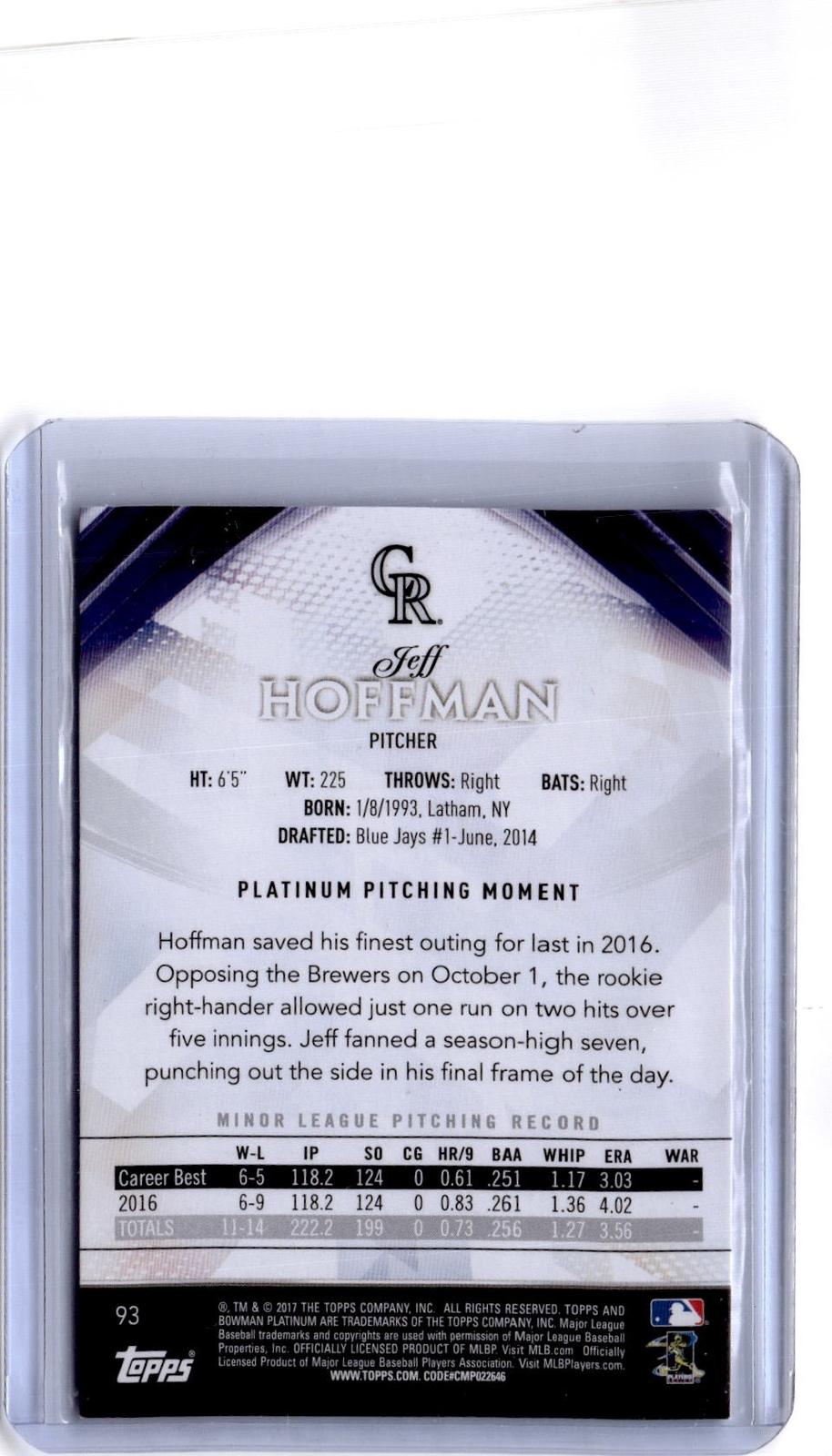 2017 Bowman Platinum #93 Jeff Hoffman Purple #/250