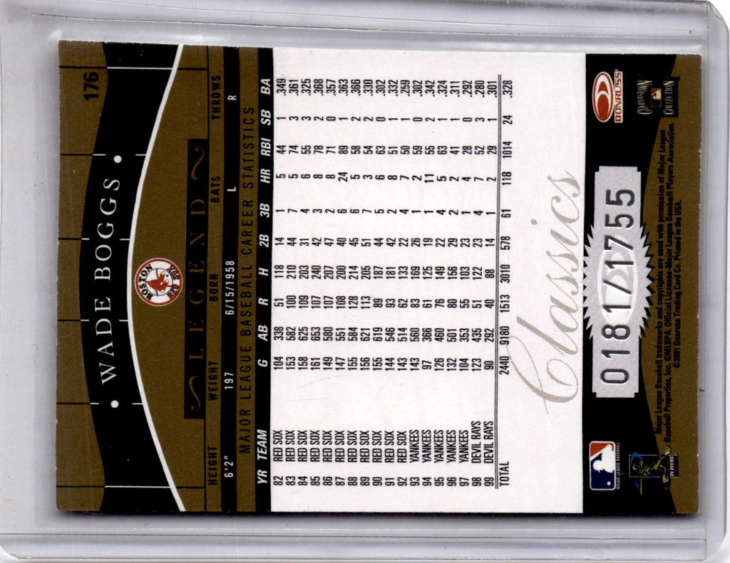 2001 Donruss Classics #176 Wade Boggs Timeless Tributes #/100