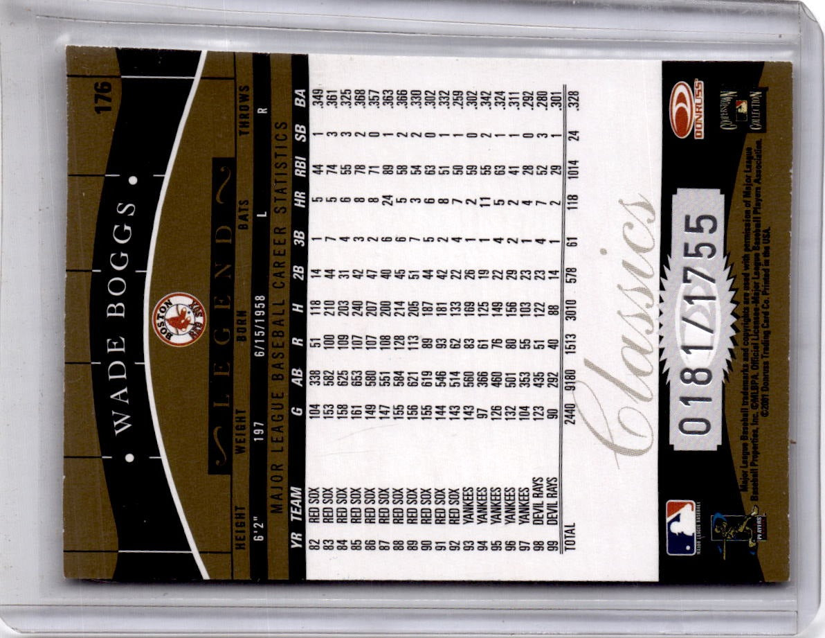 2001 Donruss Classics #176 Wade Boggs Timeless Tributes #/100
