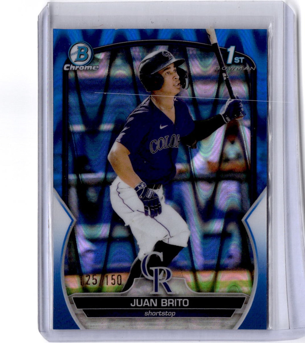 2023 Bowman #BP-77 Juan Brito Chrome Prospects Blue Lava Refractor #/150