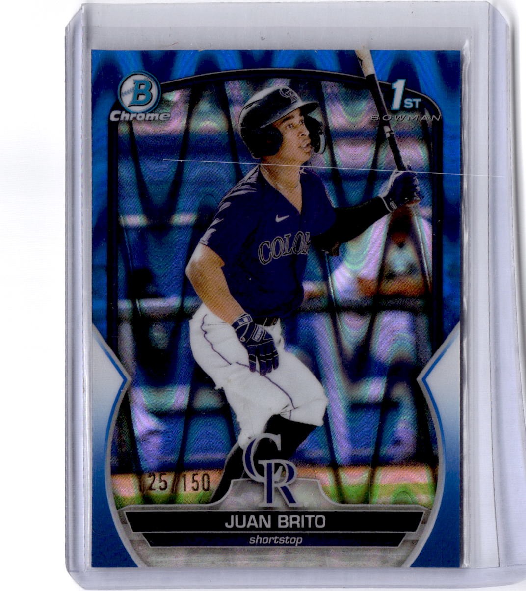 2023 Bowman #BP-77 Juan Brito Chrome Prospects Blue Lava Refractor #/150