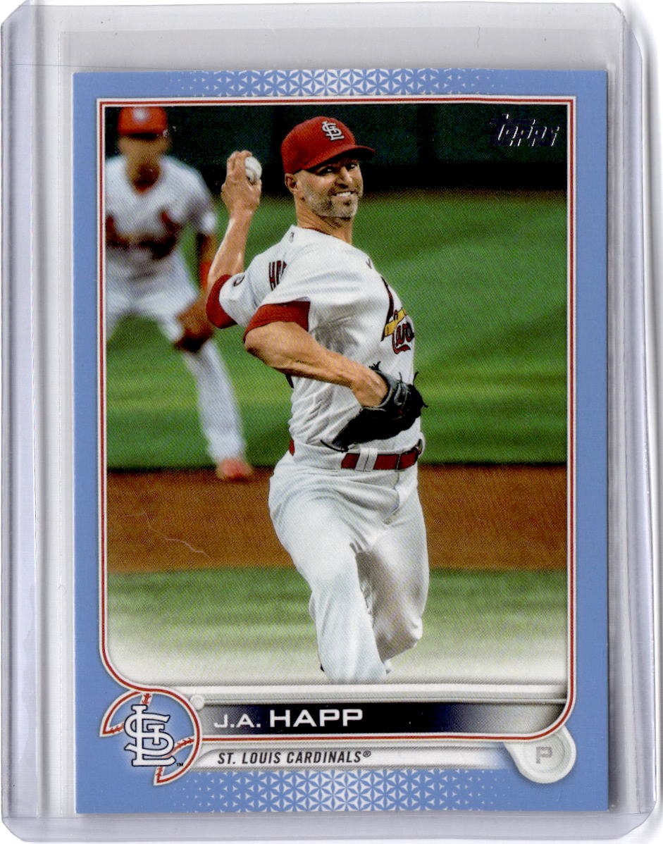 2022 Topps #334 J.A. Happ Father's Day Powder Blue #/50