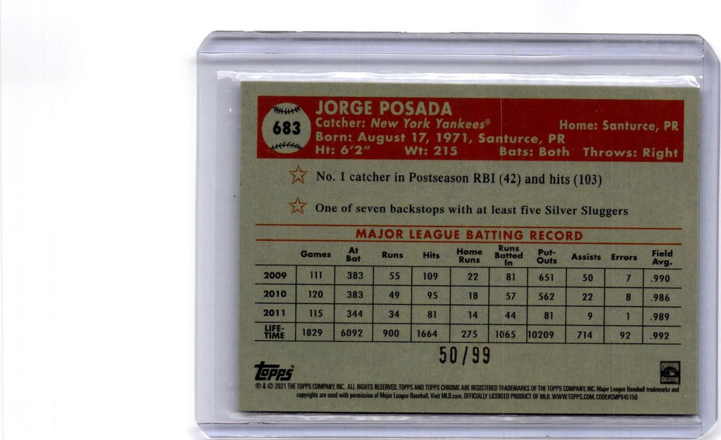 2021 Topps Chrome Platinum Anniversary Jorge Posada Green/Yellow Refractor #/99