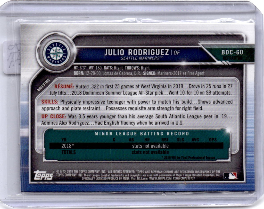 2019 Bowman Draft #BDC-60 Julio Rodriguez Chrome Refractor