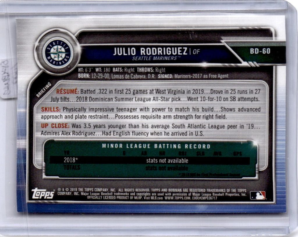 2019 Bowman Draft #BD-60 Julio Rodriguez Sky Blue #/499