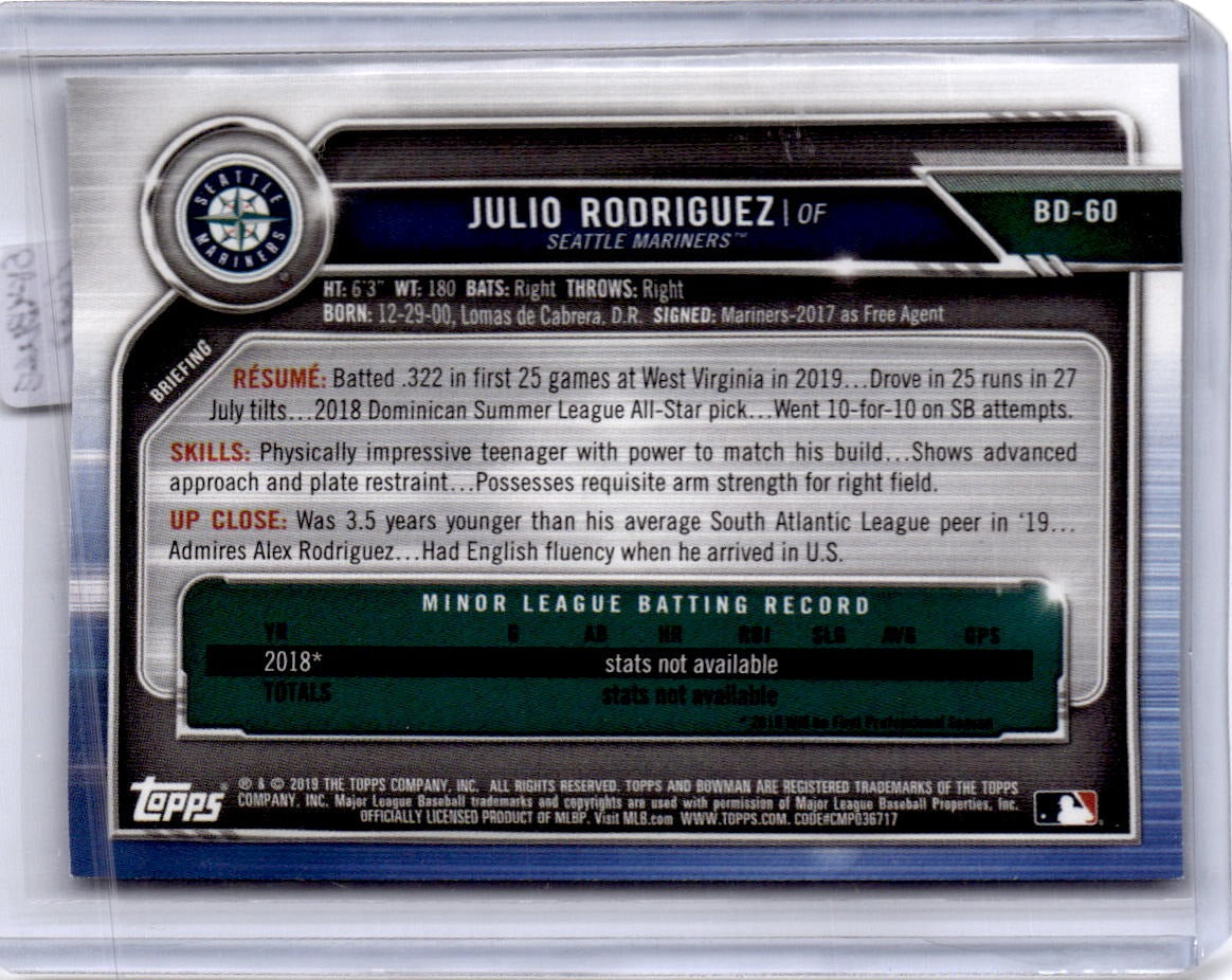 2019 Bowman Draft #BD-60 Julio Rodriguez Sky Blue #/499