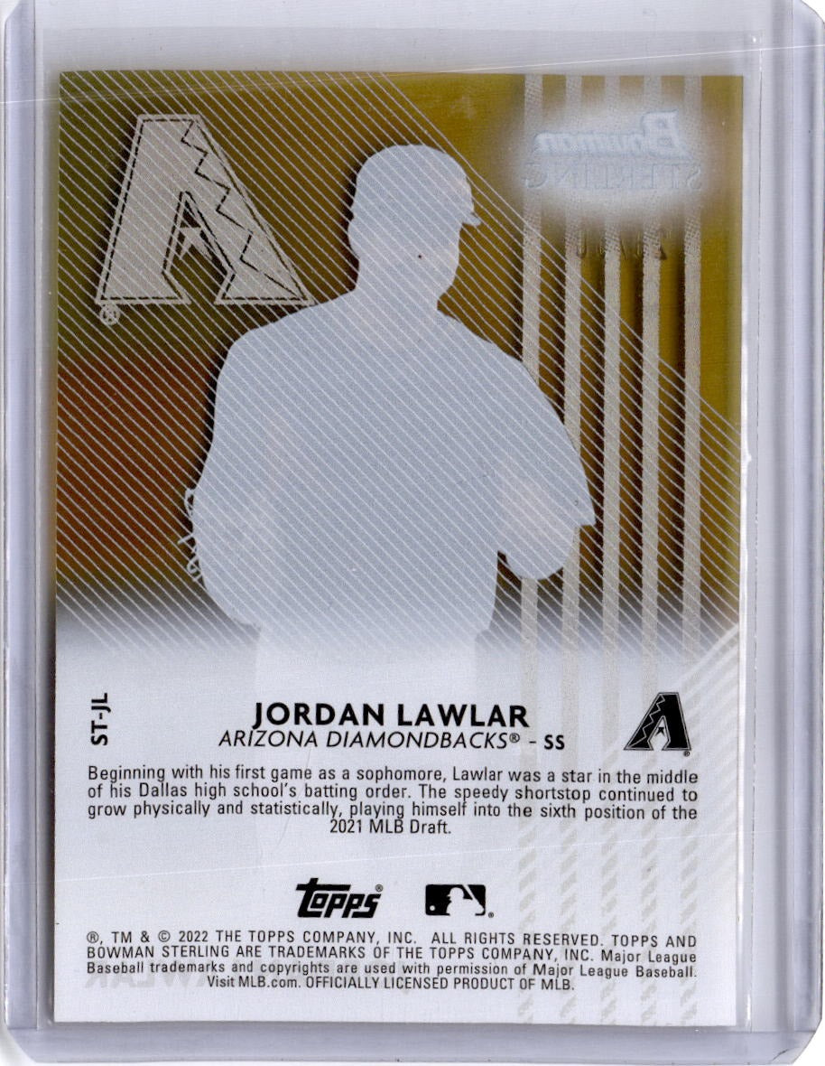 2022 Bowman Sterling #ST-JL Jordan Lawlar Sterling Tek Gold Refractor #/50