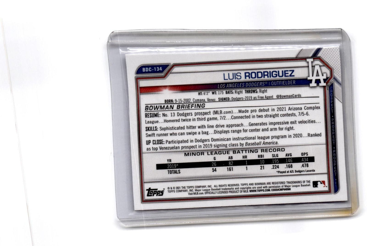 2021 Bowman Draft #BDC-134 Luis Rodriguez Chrome Black & White RayWave Refractor
