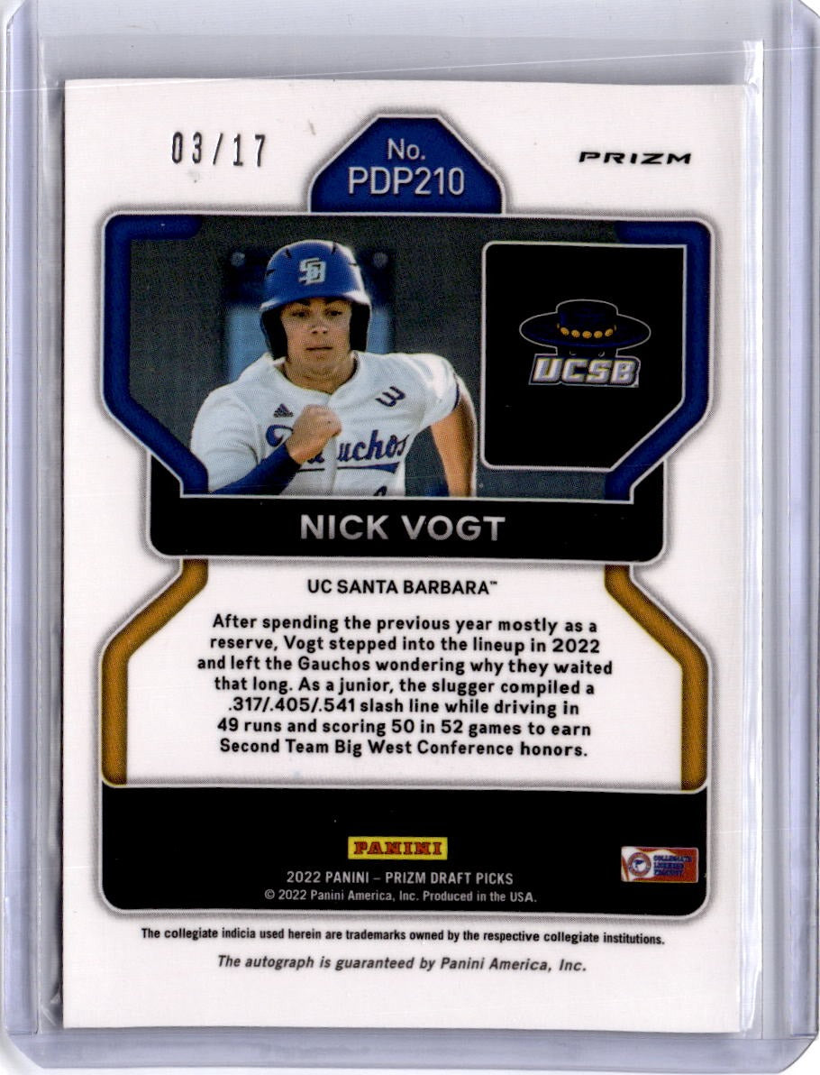 2022 Panini Prizm Draft Picks #PDP210 Nick Vogt Base Autographs Power Plaid #/17