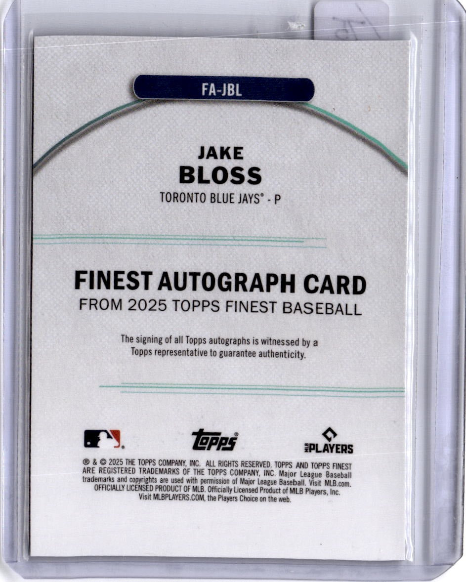2025 Finest #FA-JBL Jake Bloss Finest Autographs Refractor Green/75