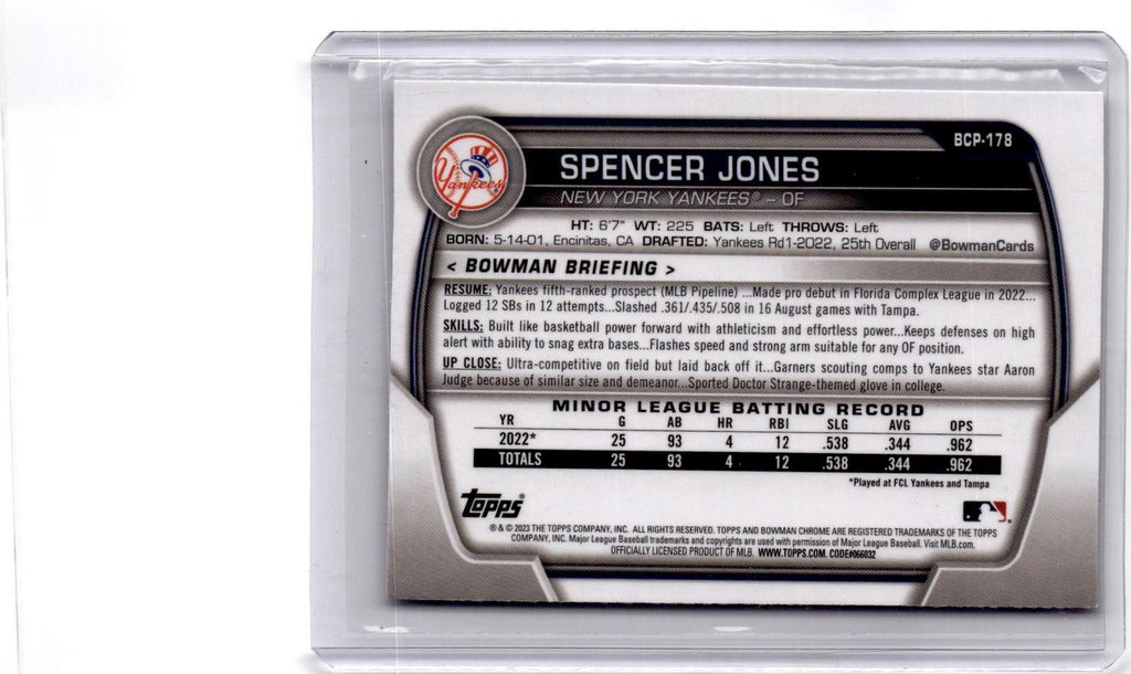 2023 Bowman Chrome #BCP-178 Spencer Jones Prospects Mojo Refractor