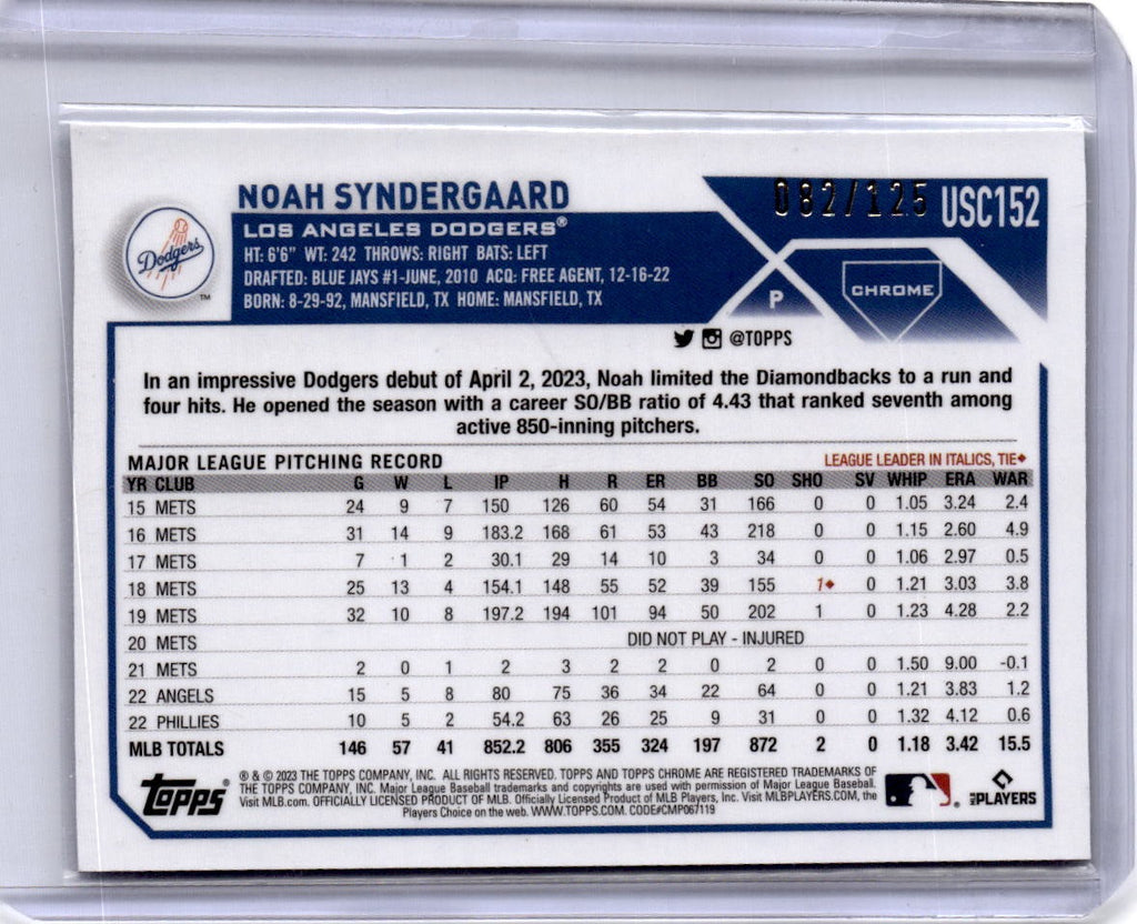 2023 Topps Chrome Update #USC152 Noah Syndergaard Blue/Green Lava Lamp #/125