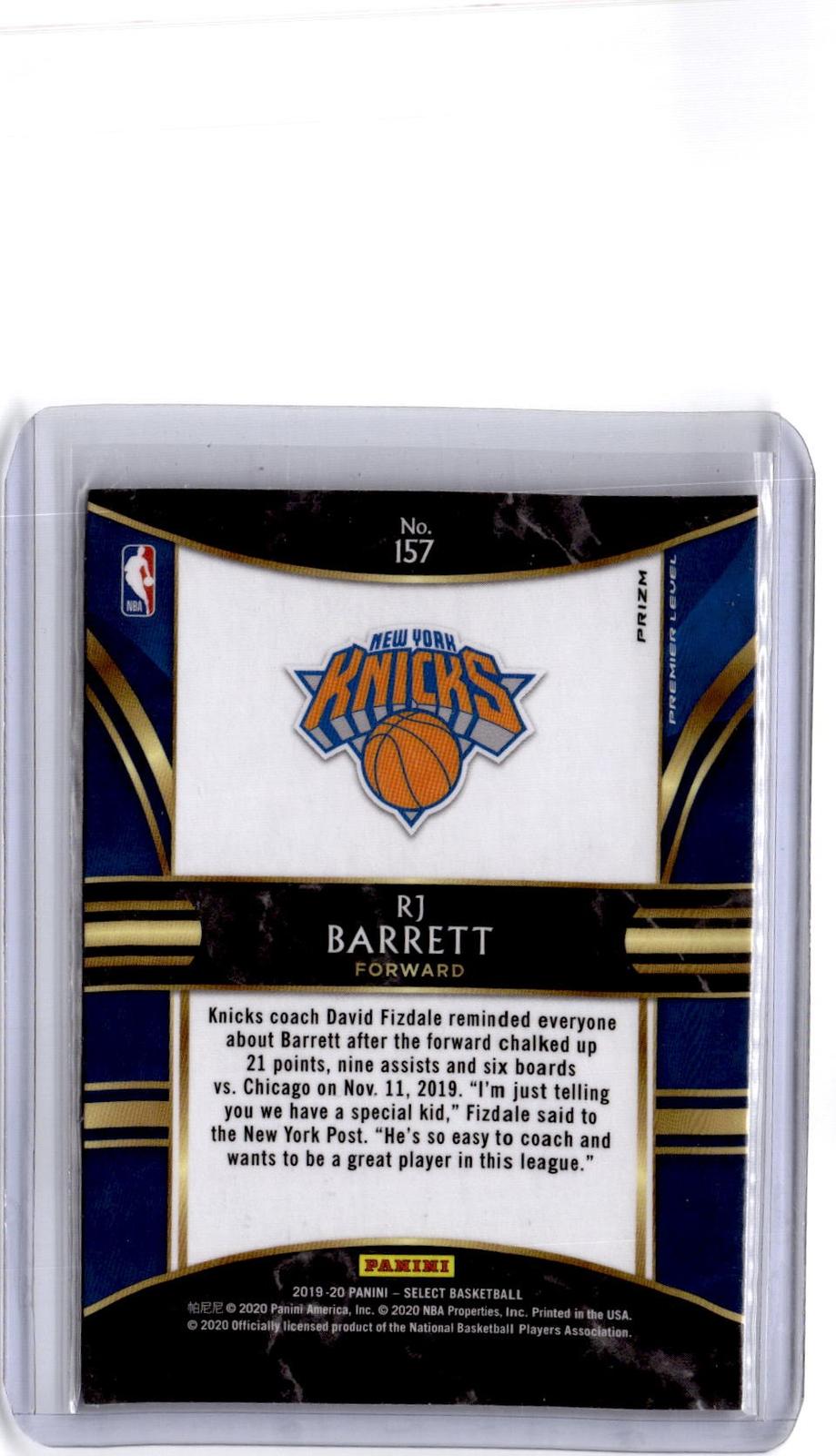 2019-20 Panini Select #157 RJ Barrett Silver Prizm