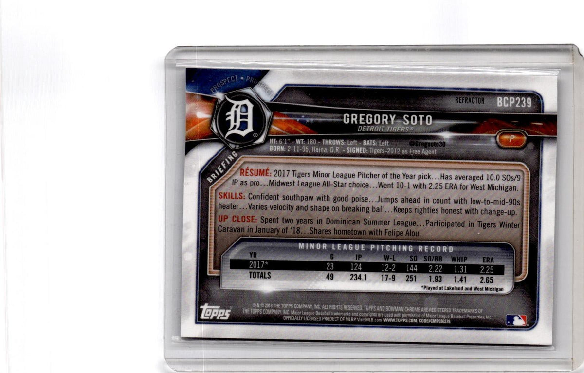 2018 Bowman Chrome #BCP239 Greg Soto Prospects Refractor #/499