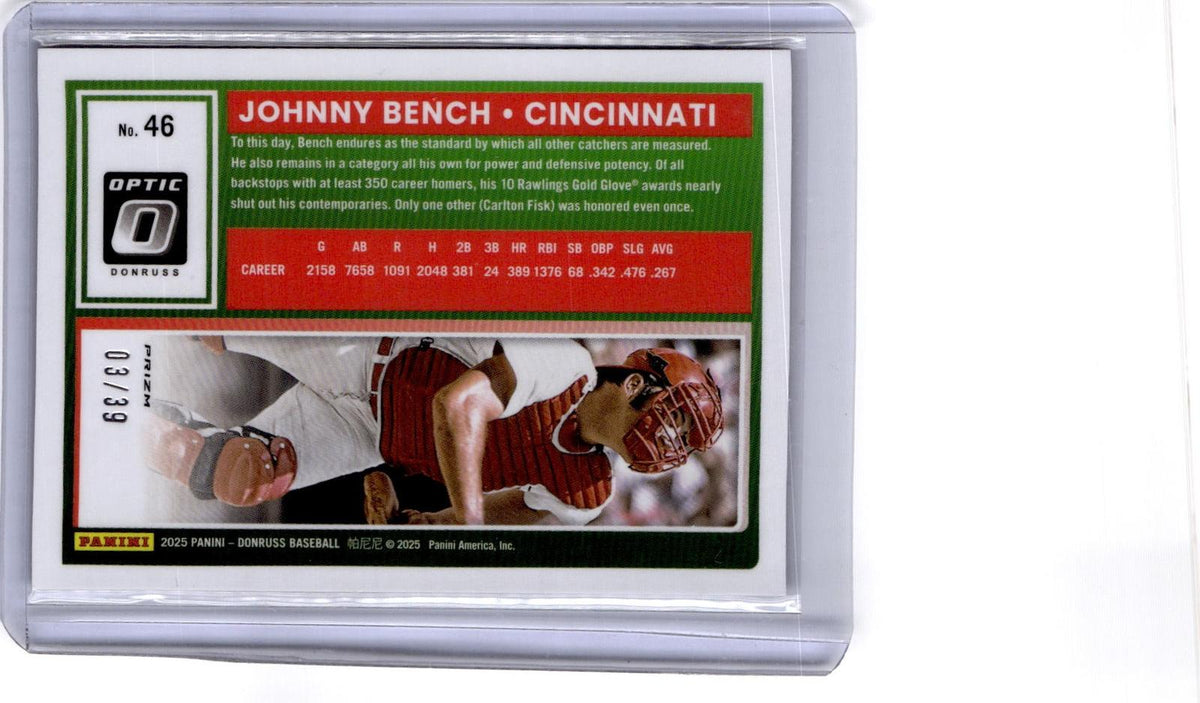 2025 Donruss #46 Johnny Bench Optic Black Velocity #/39