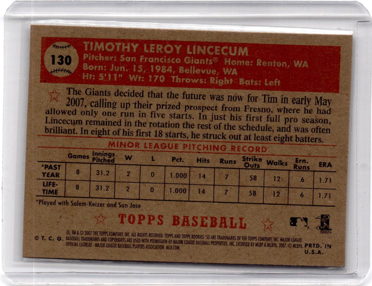 2007 Topps Rookie 1952 Edition #130 Tim Lincecum :
