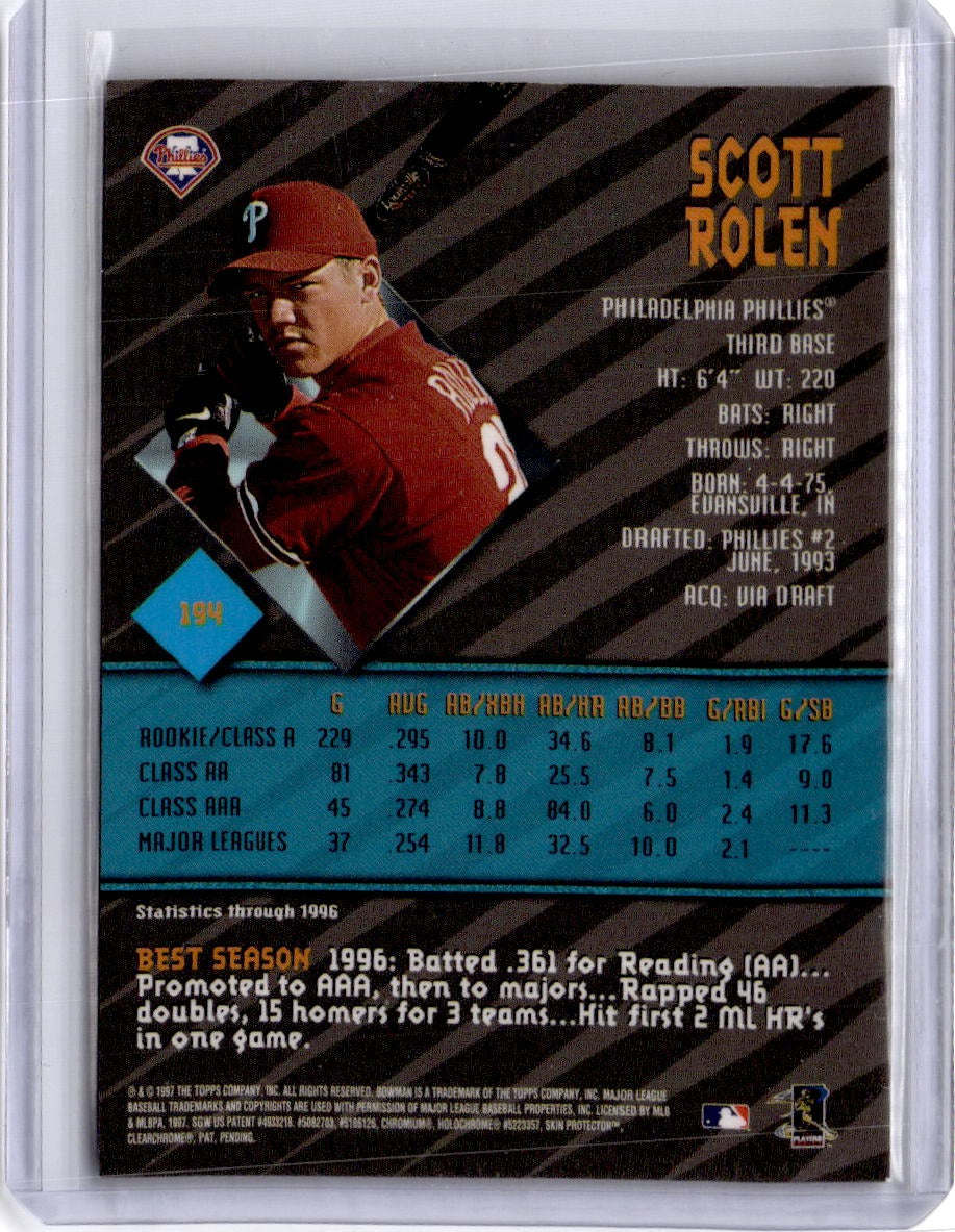 1997 Bowman's Best #194 Scott Rolen Certified Autographs