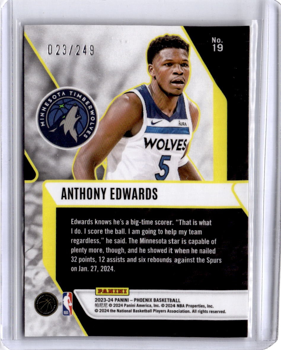 2023-24 Panini Phoenix Anthony Edwards Fade To Black Phoenix Orange Ice #/249