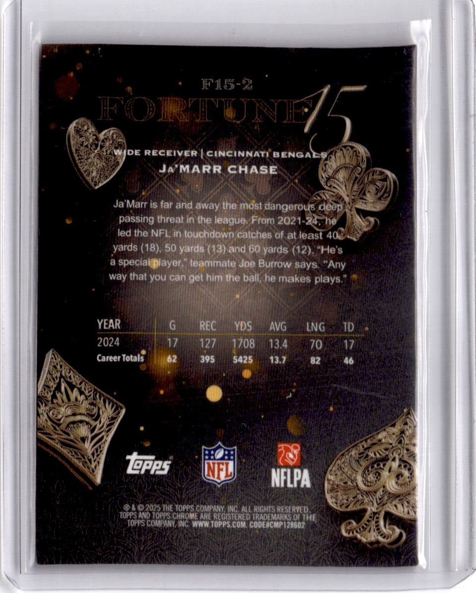 2025 Topps Chrome #F15-2 Ja'Marr Chase Fortune 15 Orange Refractor #/25