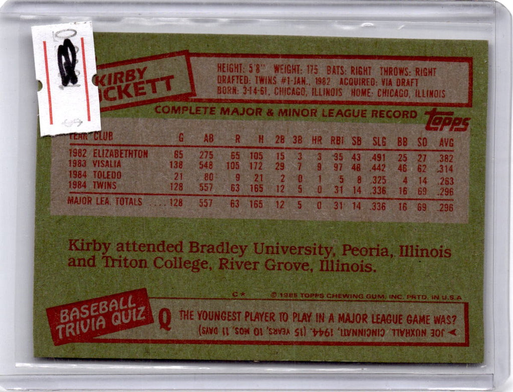 1985 Topps #536 Kirby Puckett